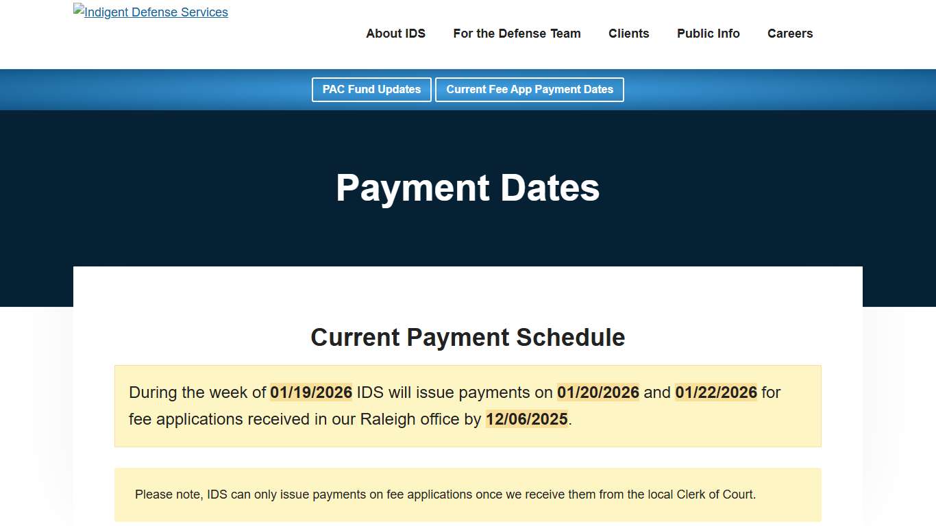 Payment Dates - Indigent Defense Services