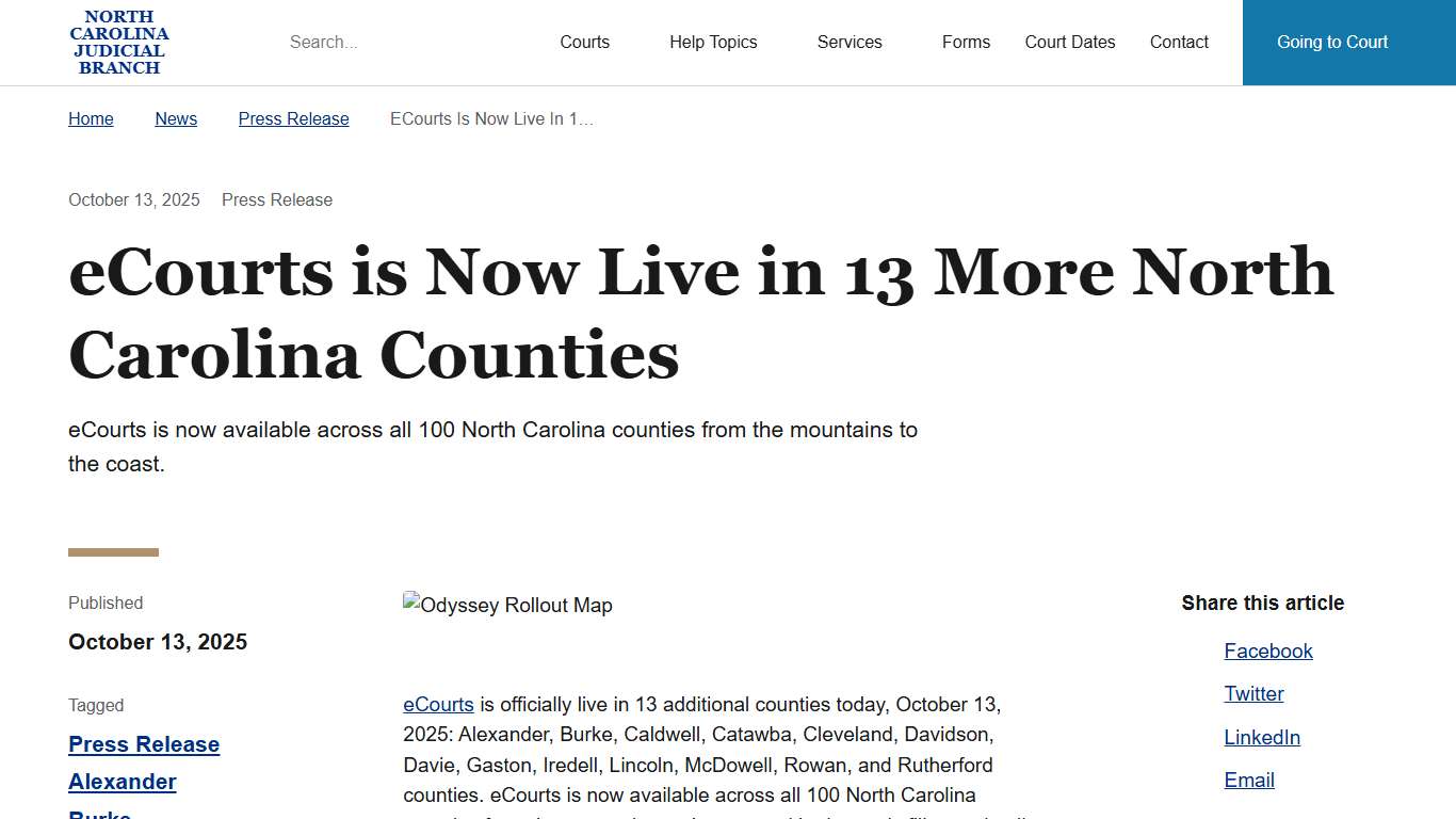 eCourts is Now Live in 13 More North Carolina Counties | North Carolina Judicial Branch